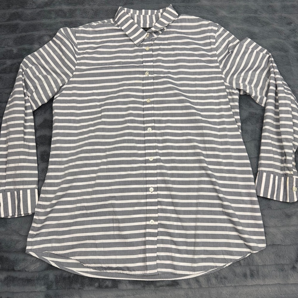 Banana Republic Dillon Shirt XL Grey White Striped Cotton Button Down LS